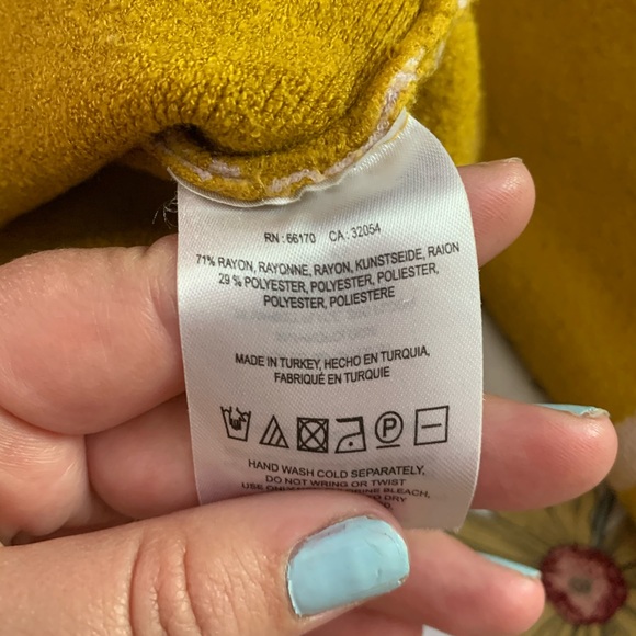 Mustard, mock neck, bell sleeve cropped sweater. - Picture 4 of 4